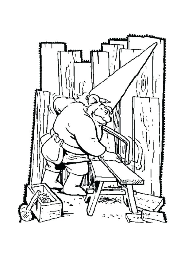 600x834 Gnome Coloring Pages The Gnome The Gnome Saw Up Piece Of Wood