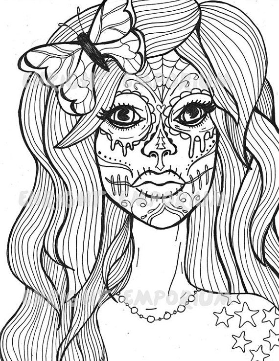 570x738 Sugar Skull Girl Coloring Page Download Day Of The Dead Sugar