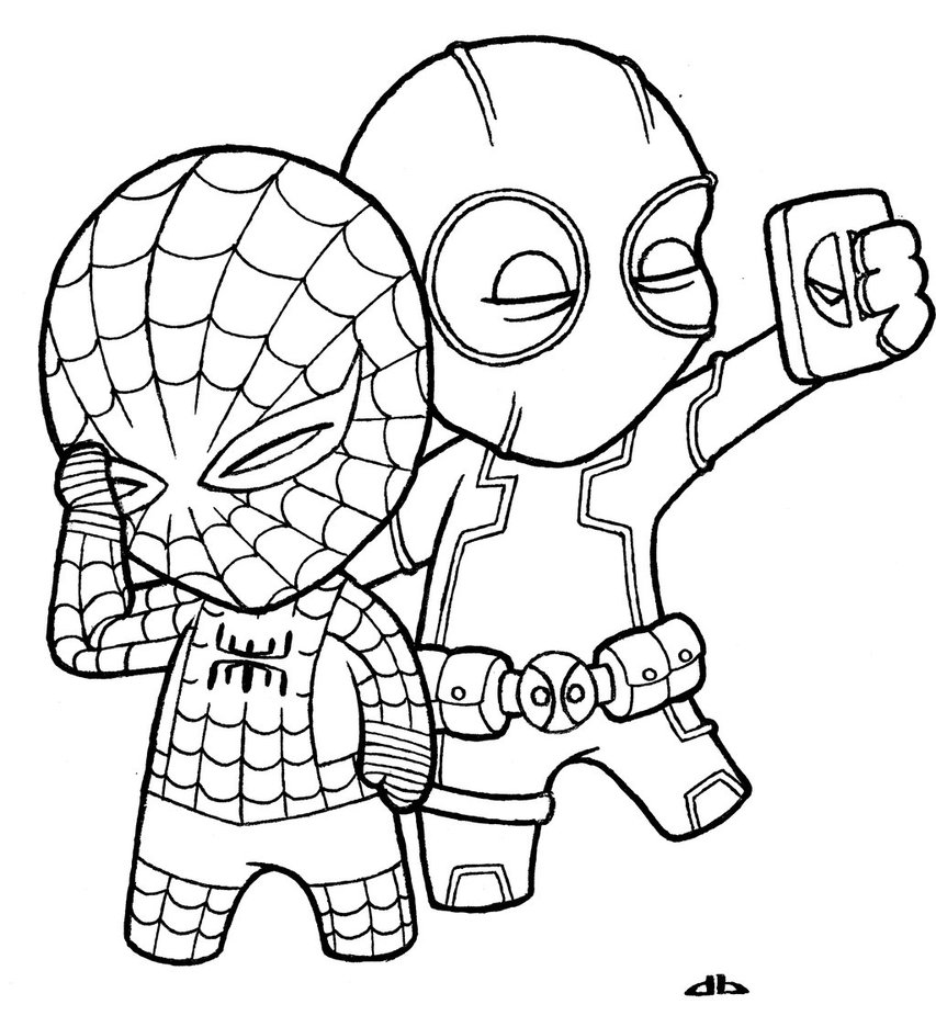 853x936 Best Chibi Spiderman With Deadpool Coloring Pages Free 3570