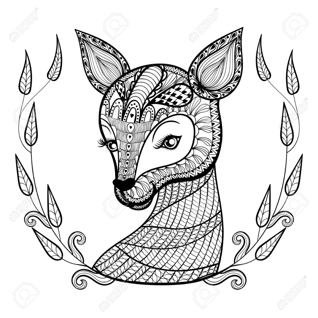 1024x1024 Hand Drawn Ethnic Ornamental Patterned Cute Deers Face In Floral