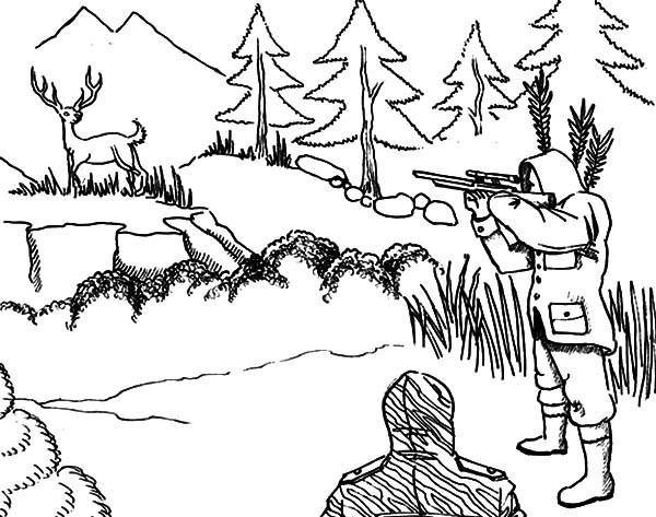600x473 Deer Hunting Coloring Pages Aiming At Sky Get Bubbles