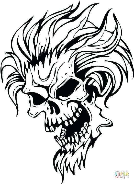 548x752 Demon Coloring Pages Evil Skull With Hair Demon Skull Coloring