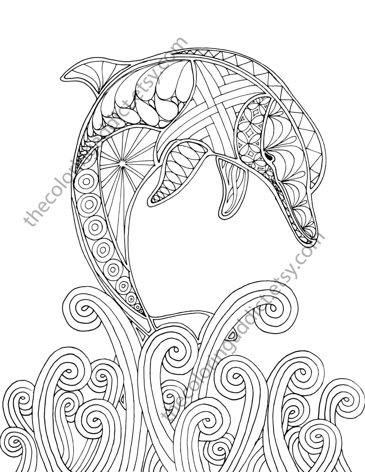 1159x1500 Dolphin Coloring Page, Adult Coloring Sheet, Nautical Coloring