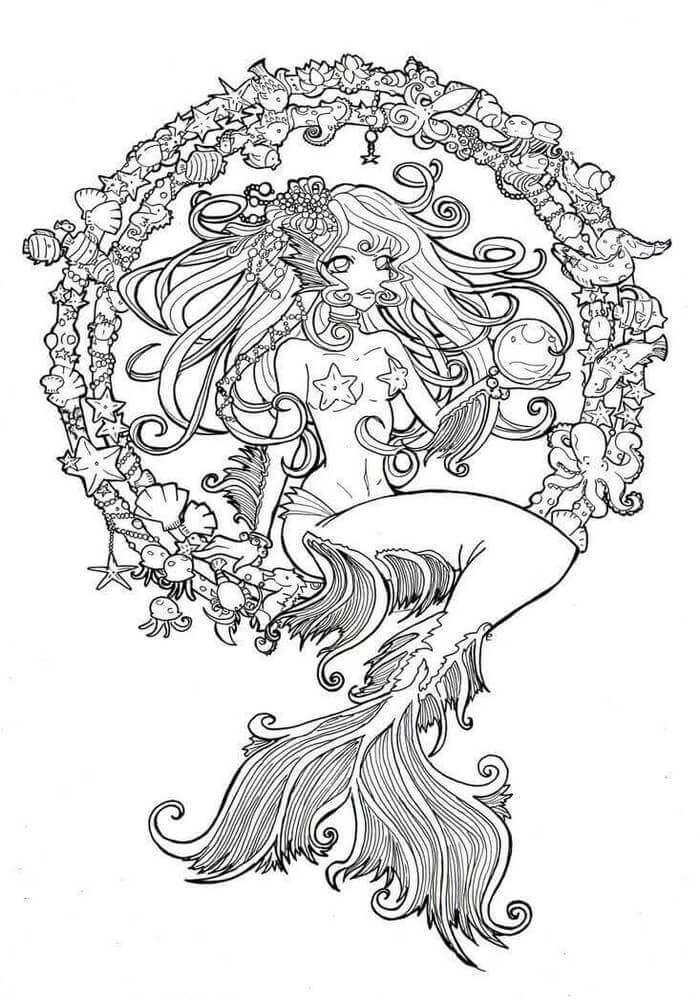 Detailed Mermaid Coloring Pages