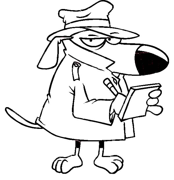600x620 Dog Detective Taking Notes Coloring Page
