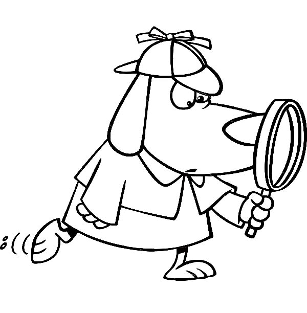 600x612 Detective Dog With Magnifying Glass Coloring Page