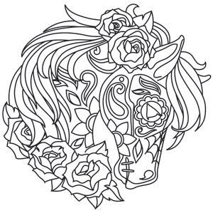 300x299 Beautiful Dia De Los Muertos Decoration Adorns This Horse Skull