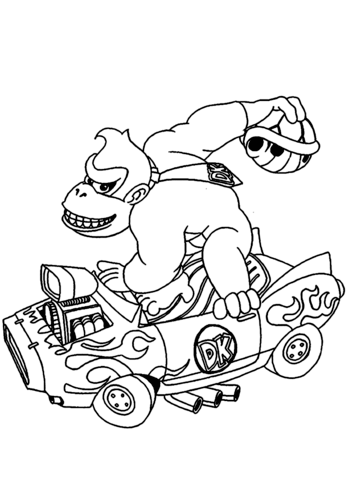 347x480 Donkey Kong Coloring Pages Donkey Kong Drives A Car Coloring Page