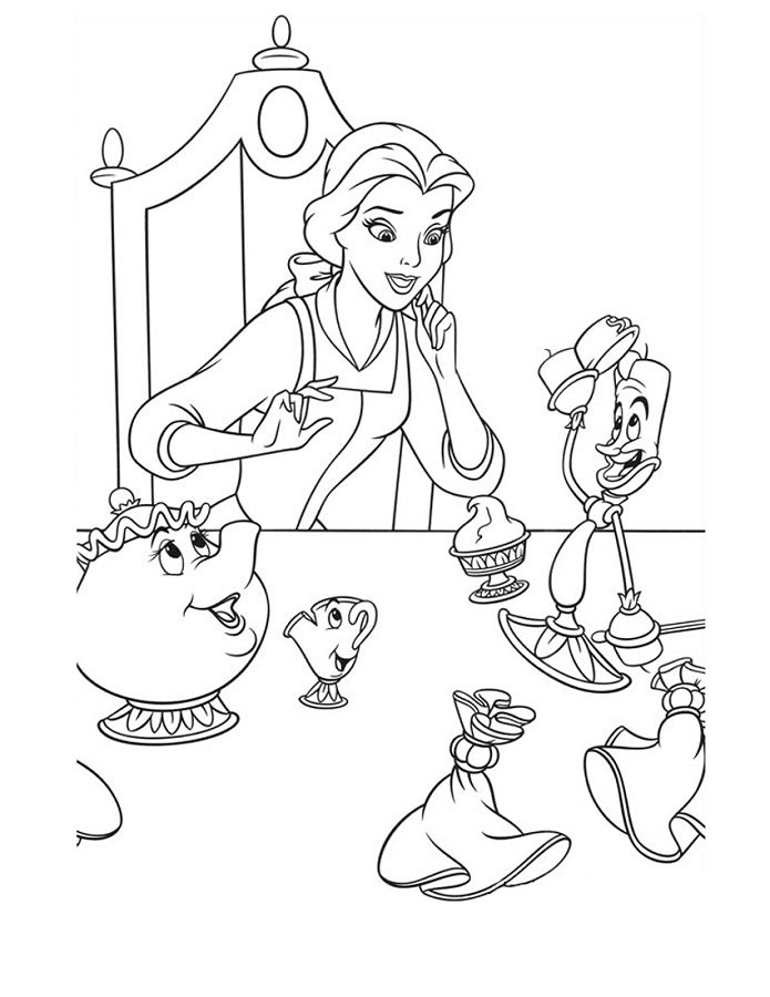 695x900 Belle On Dinner Table Coloring Page Beauty And The Beast Pages