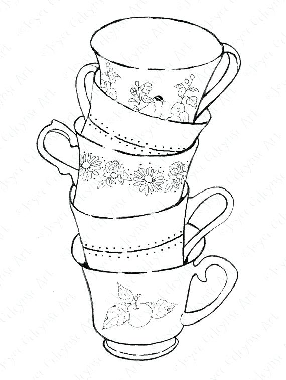 570x756 Tea Cup Coloring Page Digital Stamp Coloring Page Stack Of Teacups