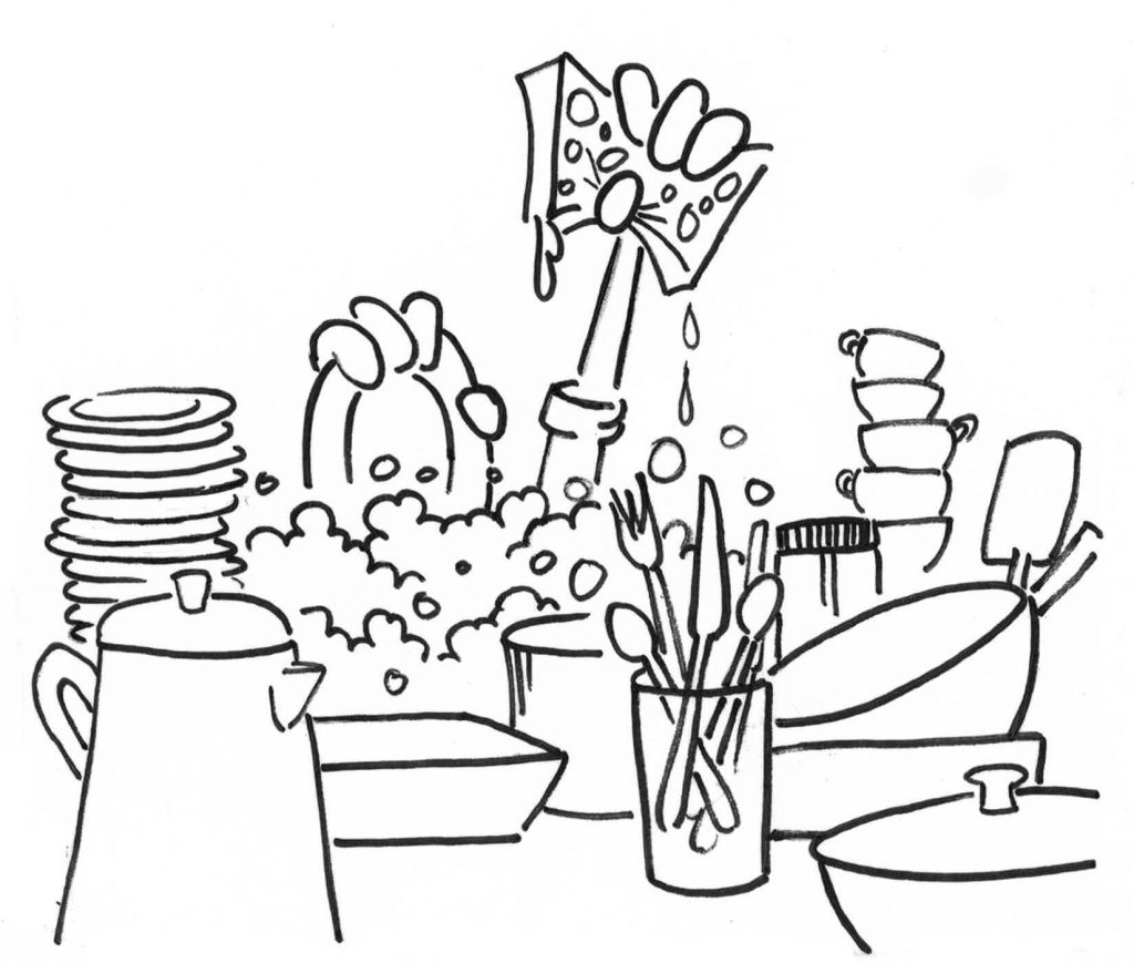 1024x869 Washing Dishes Housekeeping Coloring Page