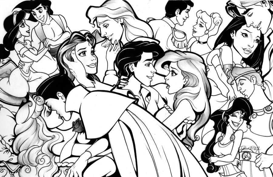 900x585 Disney Princesses Coloring Pages With Princes