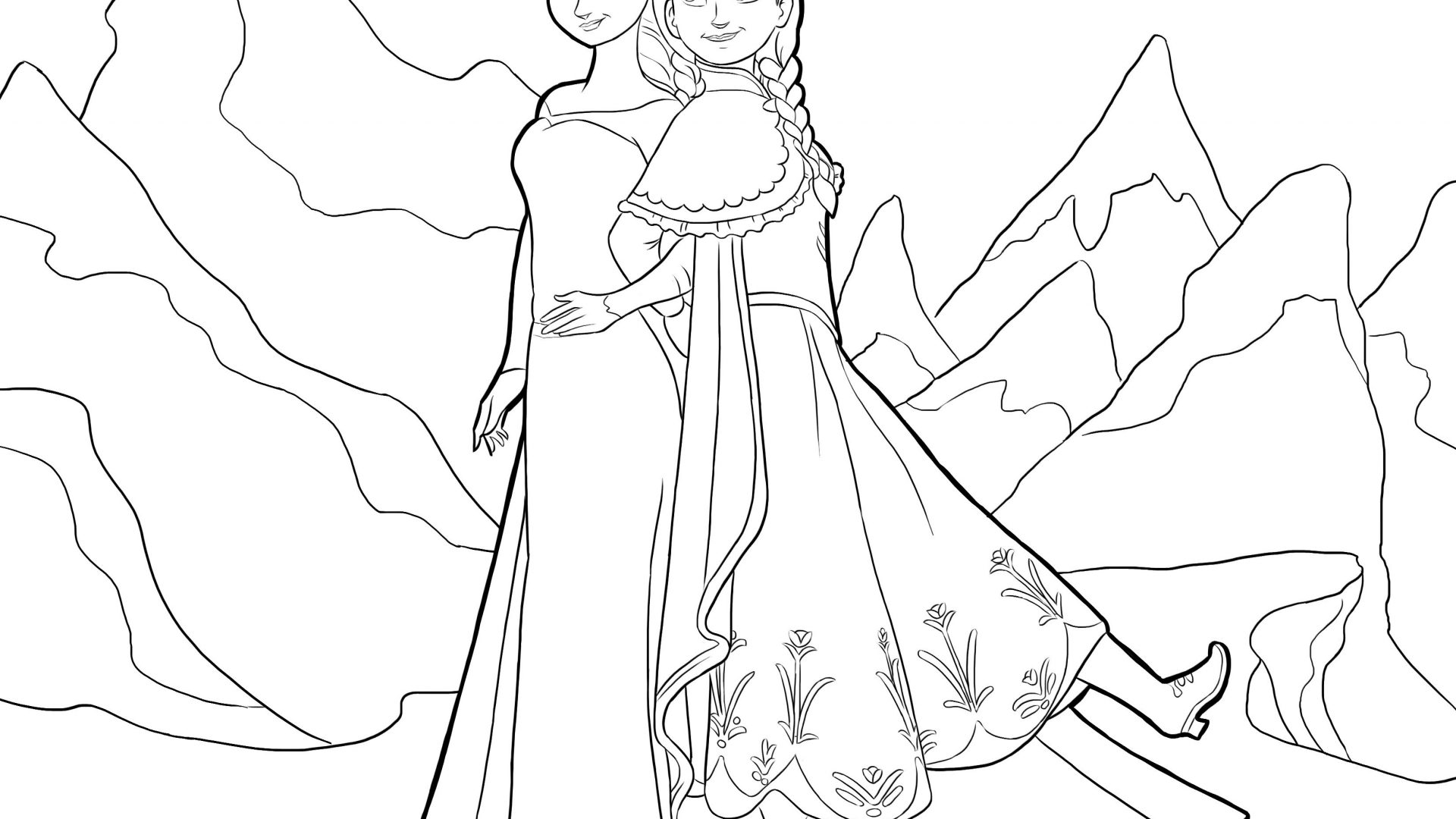 1920x1080 Frozen Elsa And Anna Coloring Page Free Pages Disney Cartoons