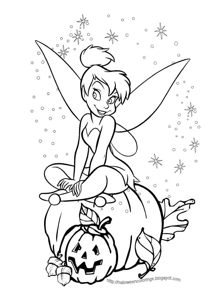 702x968 Disney Halloween Colouring Page Of Tinkerbell Sitting On A Carved