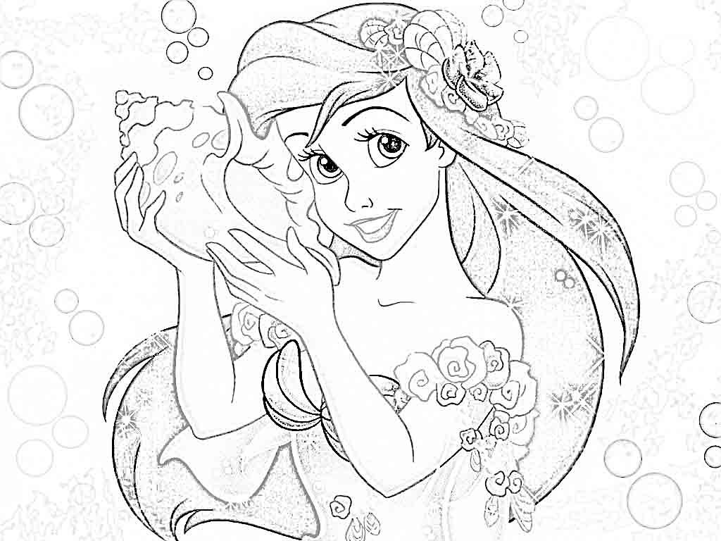 1024x768 Printable Free Disney Princess Ariel Coloring Pages For Preschool