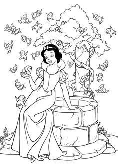 236x330 Disney Princess Snow White With 6 Of The 7 Dwarves Coloring Page