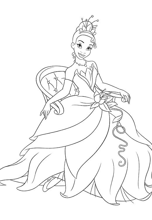 520x755 Sitting Princess Tiana Coloring Pages Colouring