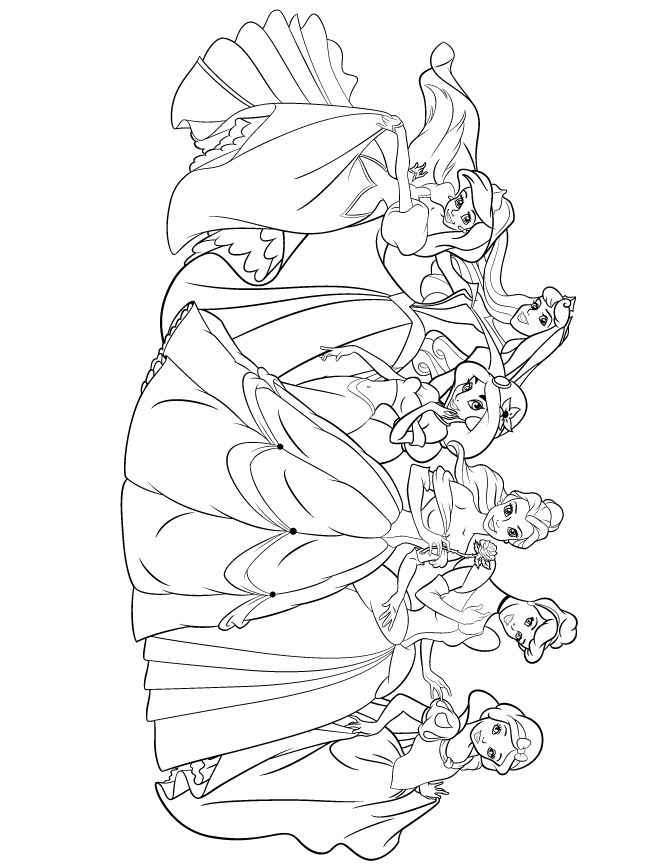 Disney Princesses Together Coloring Pages