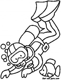 256x338 Print Out Mane Scuba Diving Coloring In Pages