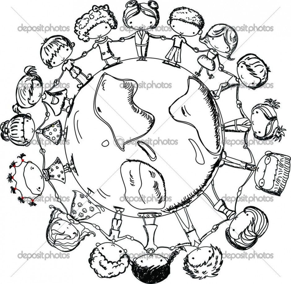 940x917 Children Holding Hands Around World Coloring Page, Cute Children