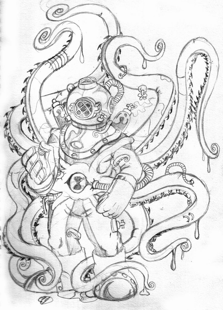 736x1024 Plongeur, Pieuvre Funcoloring Pages Coloring