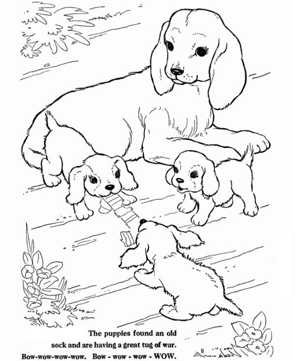 600x734 This Dog Is Watching Over Her Puppies Coloring Page