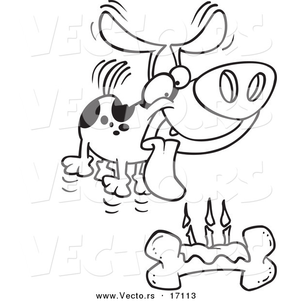 600x620 Vector Of A Cartoon Birthday Dog With A Bone Cake