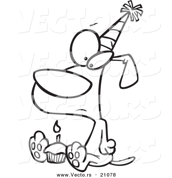 600x620 Vector Of A Cartoon Lonely Birthday Dog With A Cupcake