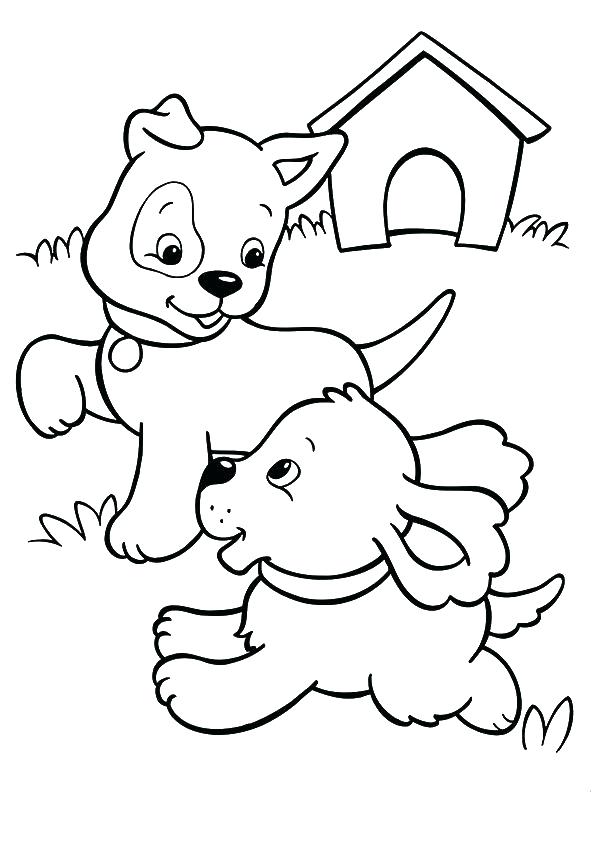 595x842 House Coloring Sheet Dog House Coloring Page Two Puppies Playing