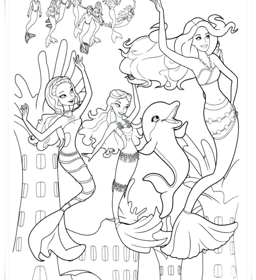 824x900 Barbie Mermaid Coloring Page And Dolphin Pages For Girls Realistic