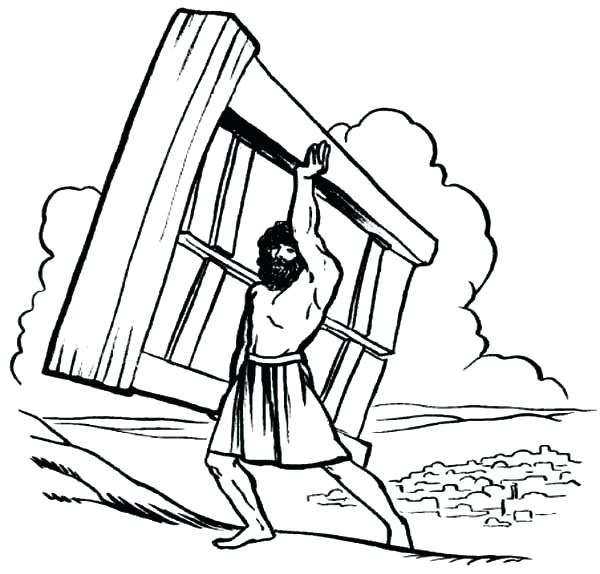 600x574 Samson Coloring Page And Coloring Page Lifting Heavy Wooden Door