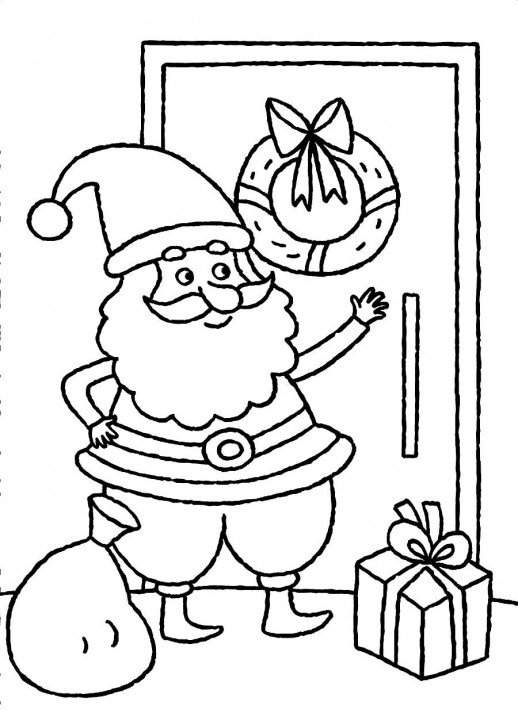 518x713 Santa Claus Knocking At Door To Deliver Christmas Gifts Coloring