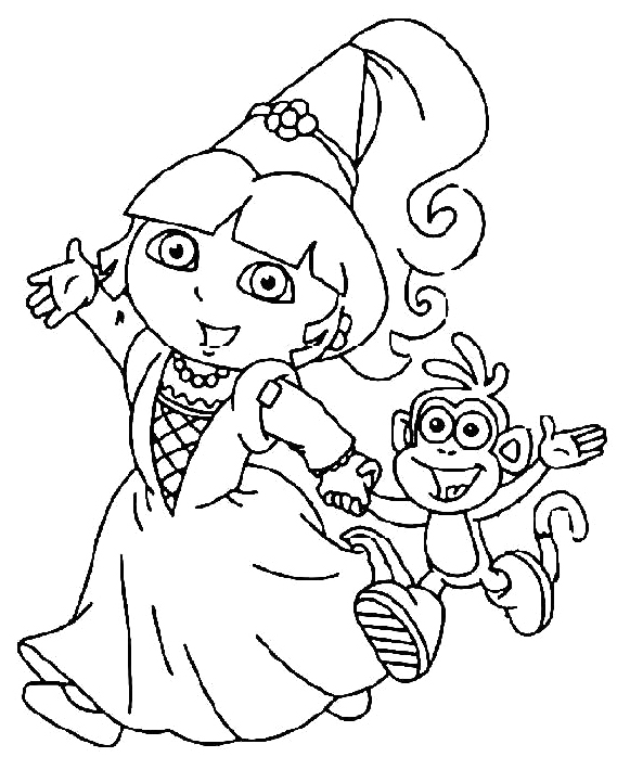 581x710 Dora Went To Party With Boots Coloring Pages Dora Coloring Pages