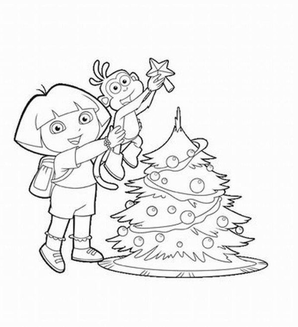 600x658 Dora Boots Christmas Tree Coloring Page