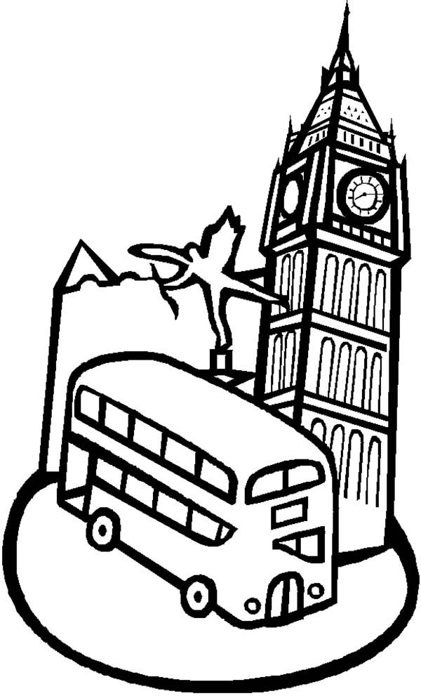 600x991 Big Ben And A Double Decker Bus Coloring Page Coloring Sun
