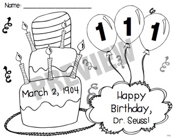 350x271 Free Dr. Seuss Birthday Color Page For 2015 2020 By Kady Did Doodles
