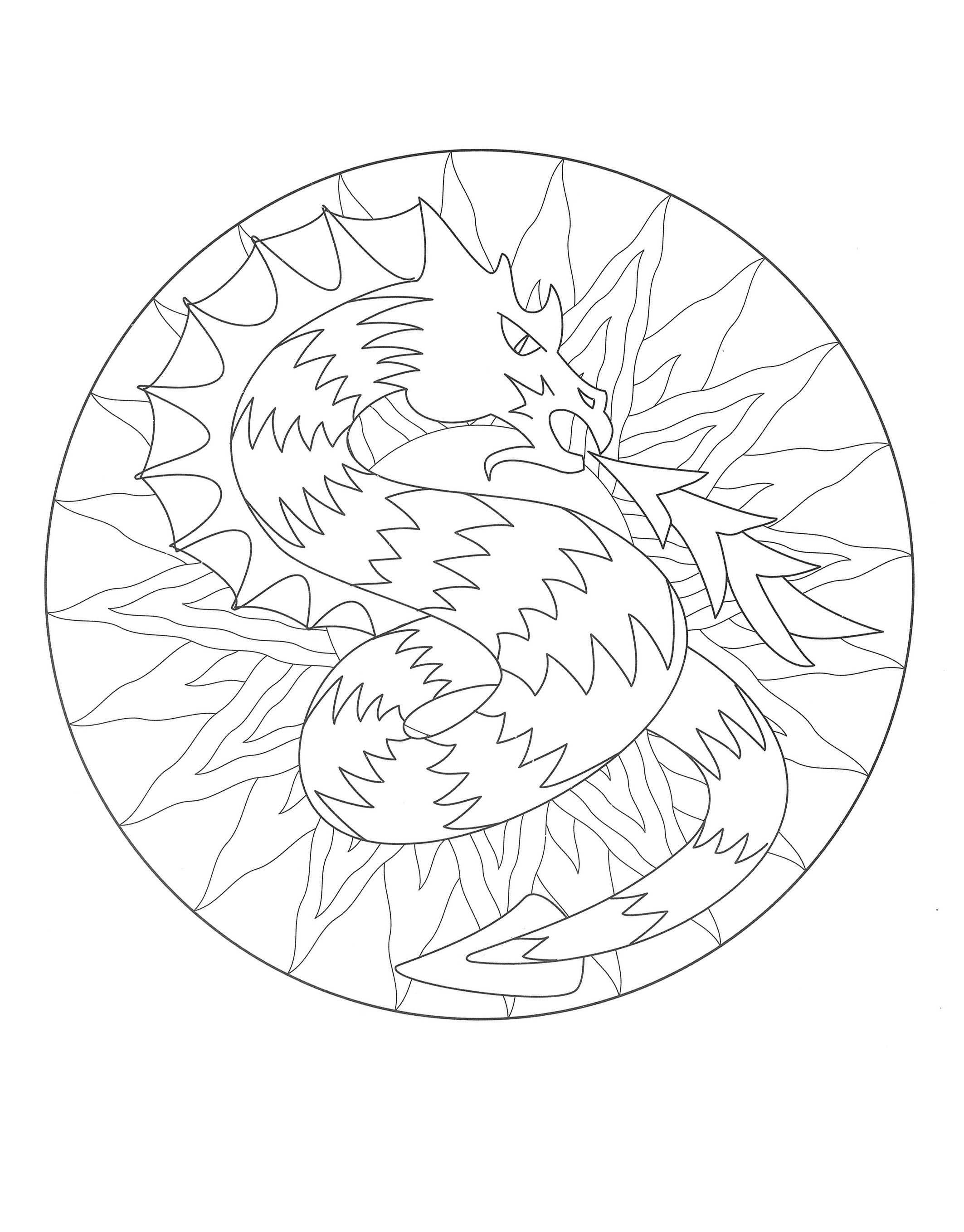 2126x2717 Free Mandala Coloring Page, Representing A Dragon. To Download