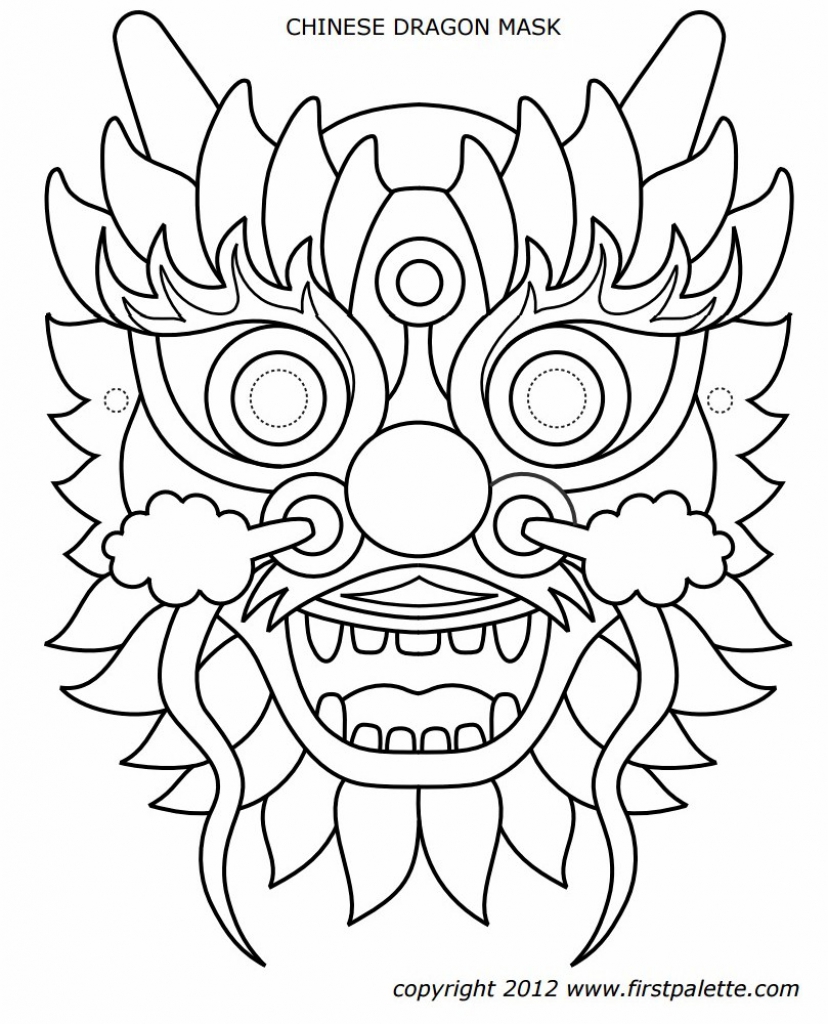 828x1024 Chinese Dragon Mask Coloring Page