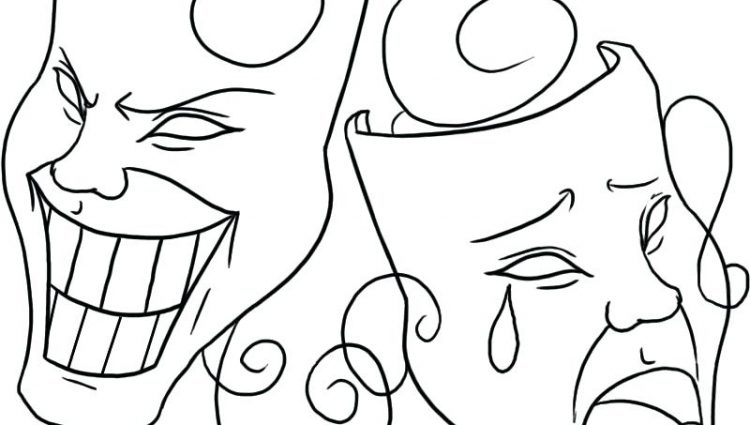 750x425 Drama Mask Coloring Pages Drama Theatre Coloring Page Comedy