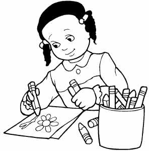 300x300 Girl Drawing Flower Coloring Page