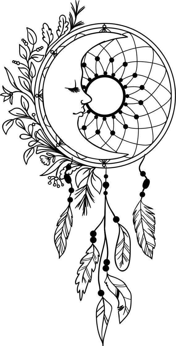570x1116 Moon Dream Catcher Feathers Vinyl Decal Dreamcatcher Mandala