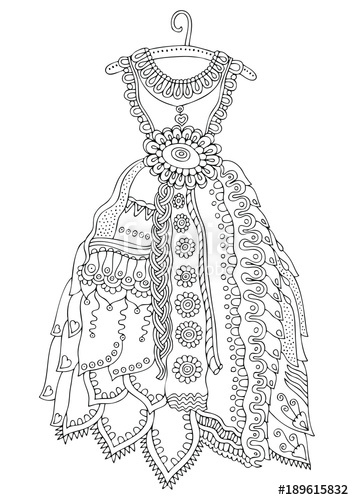 354x500 Women's Lace Dress. Hand Drawn Illustration For Coloring Page