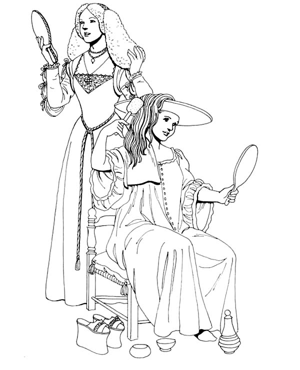 600x741 Renaissance Girl Dress Up Coloring Pages Renaissance Girl Dress