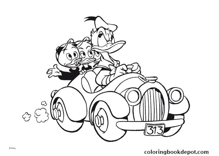 700x499 Donald Duck Driving With Kids Disney Sf93b Coloring Pages