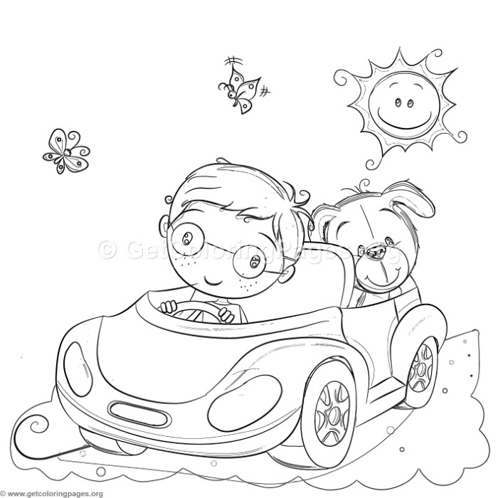 700x700 Boy And Dog Driving Coloring Pages