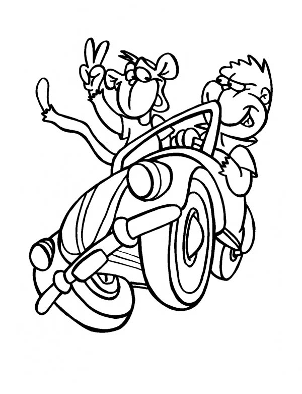 600x781 Monkey Driving A Car With A Friend Coloring Page
