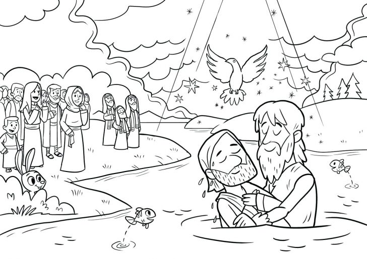 728x515 Jesus Being Baptism By John The Baptist Coloring Page Pages