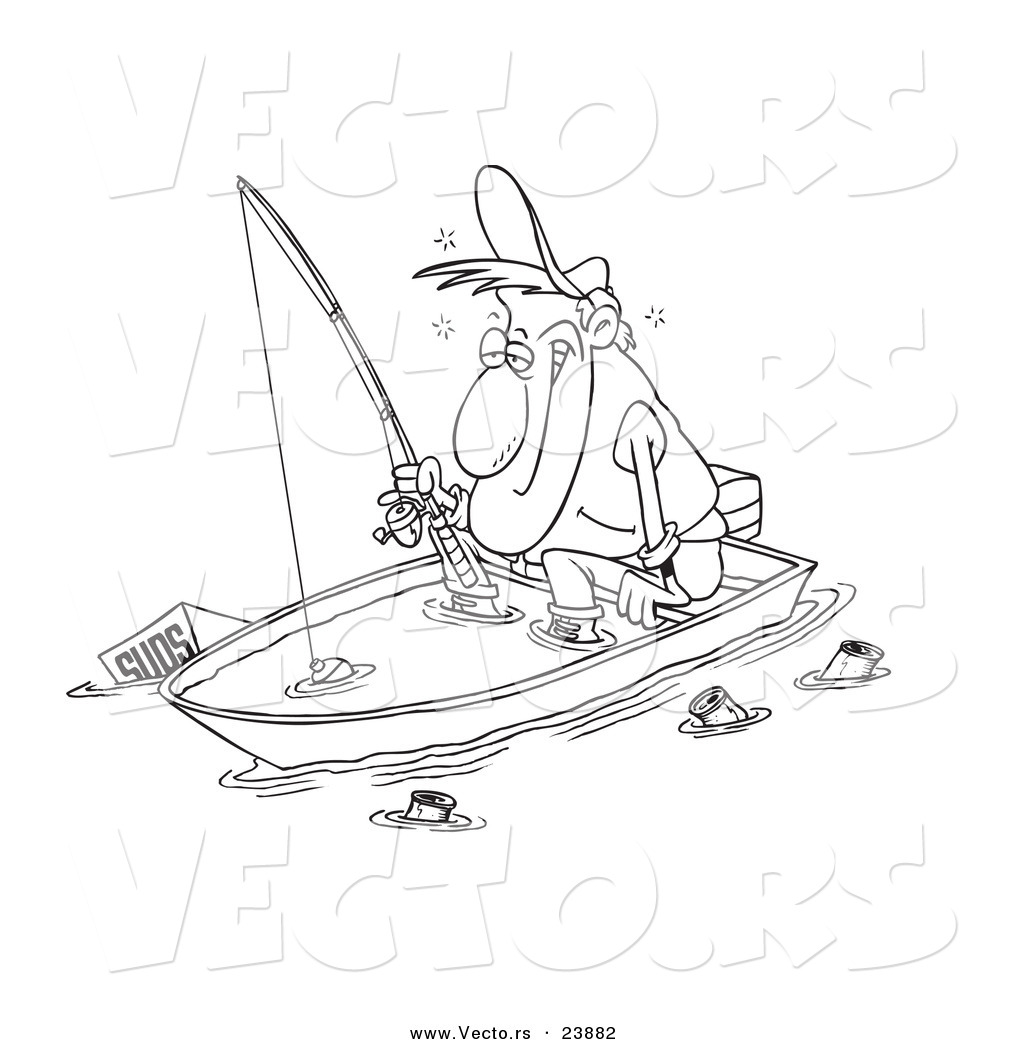 1024x1044 Vector Of A Cartoon Drunk Man Fishing In A Sinking Boat
