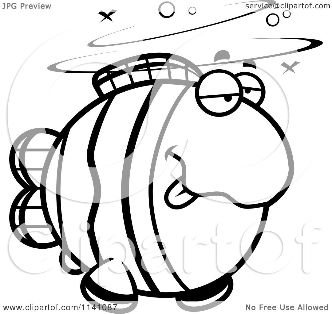 1080x1024 Cartoon Clipart Of A Black And White Drunk Clownfish