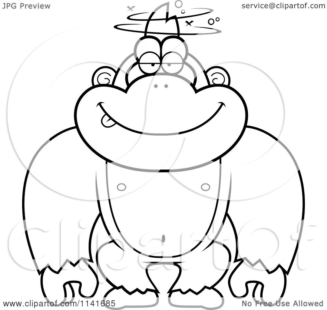 1080x1024 Cartoon Clipart Of A Black And White Drunk Gorilla